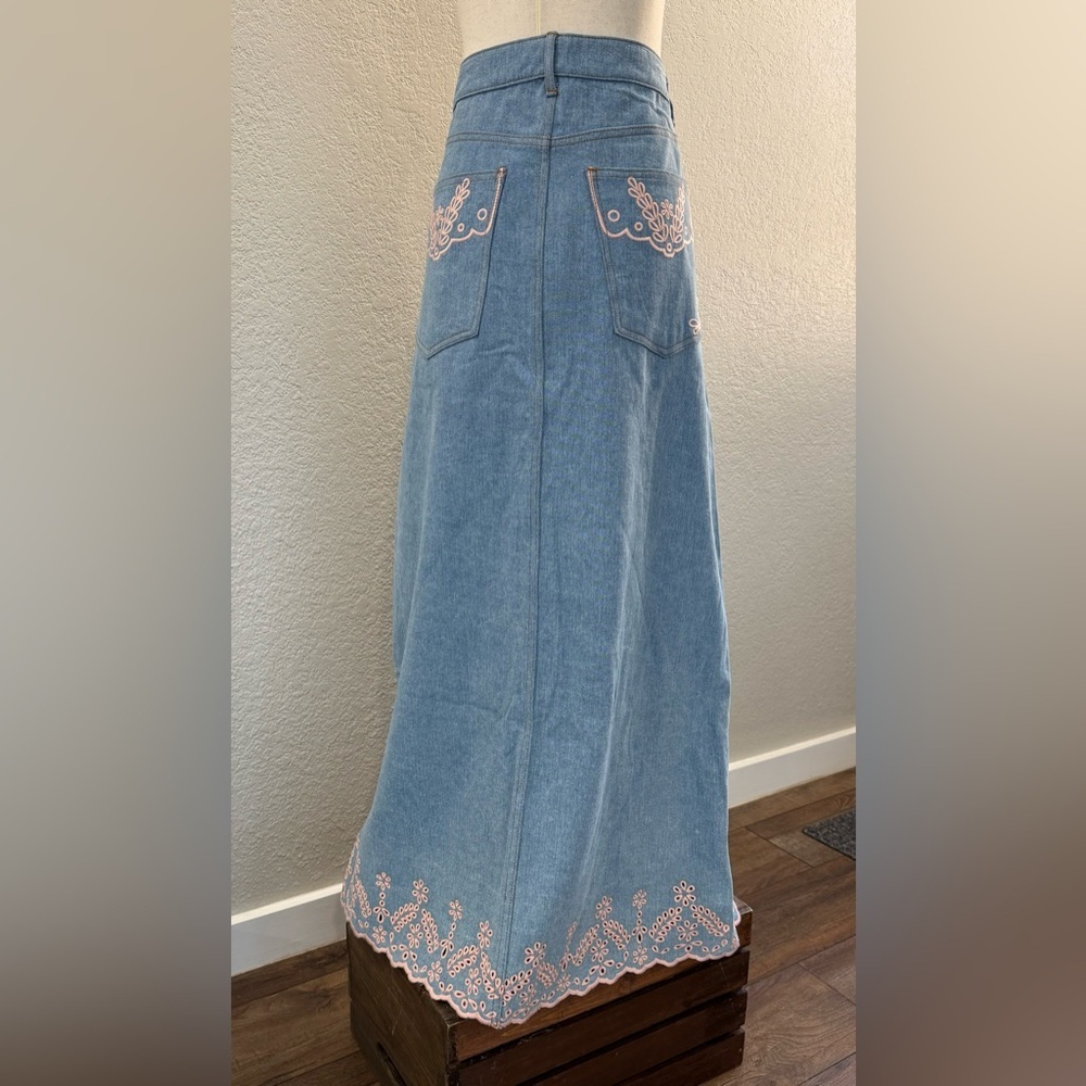 Driftwood Serena Embroidered Denim Maxi Skirt - Pink Promise - Picture 3 of 5